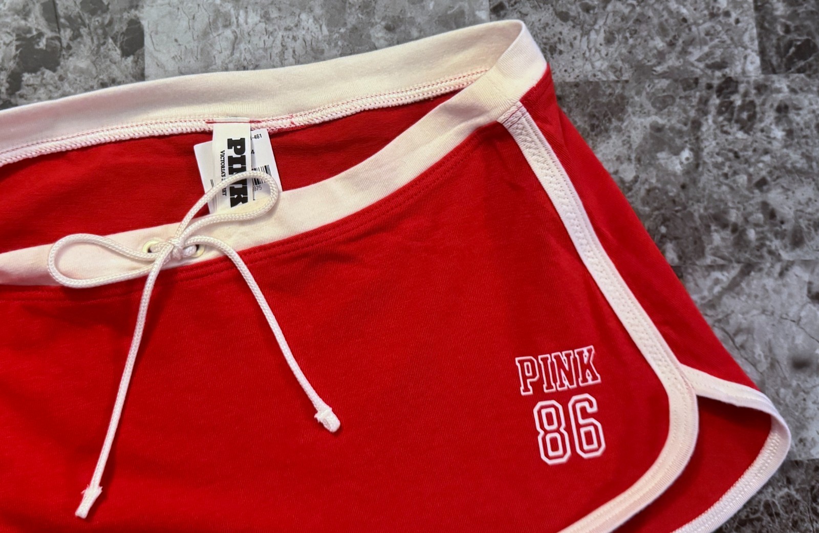 NWT VICTORIA’S SECRET PINK RED WHITE LOGO CURVED HEM DORM BOYSHORT PANTIES