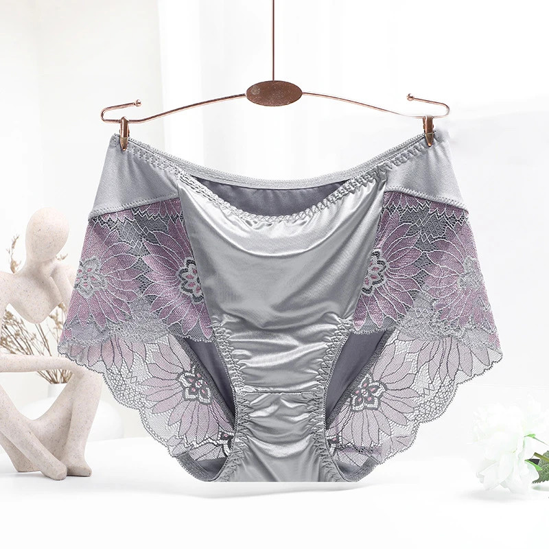 Mid Rise Lace Panties Women’s Floral Embroidery Satin Soft Briefs Underwear