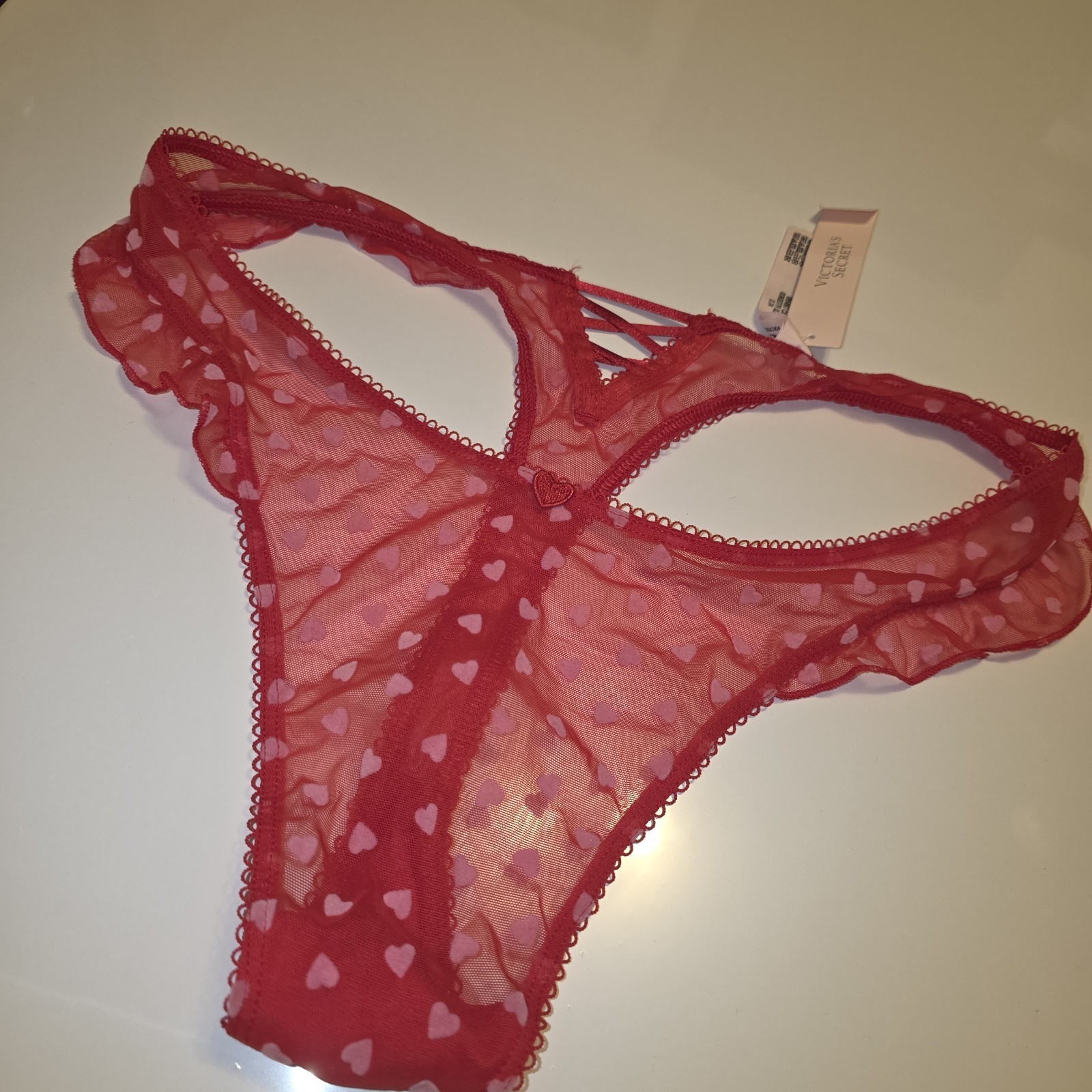 Victoria’s Secret TEASE Very Sexy High-Leg Heart Lace Ruffle Thong Medium NWT
