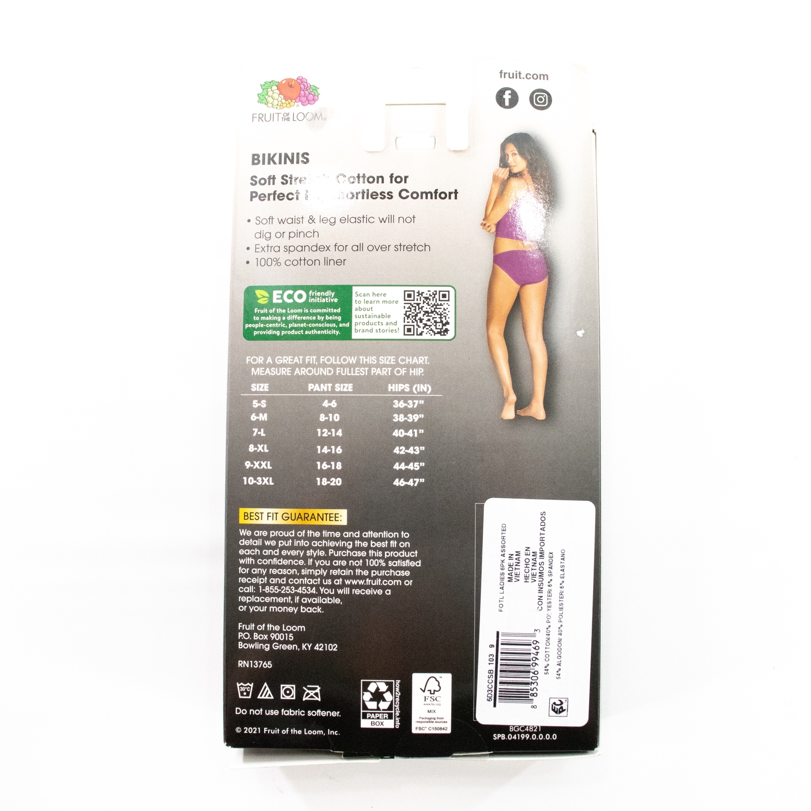 New Fruit of the Loom Fit for Me Comfort Cotton Bikinis Underwear Size 9 2x