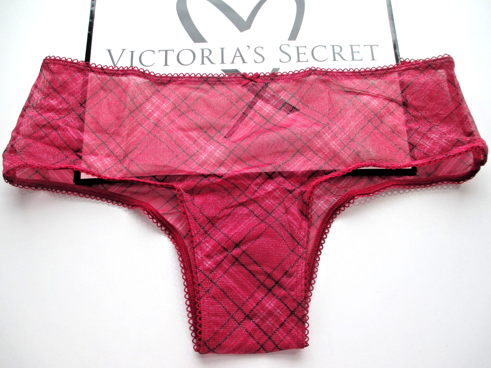 VICTORIA’S SECRET Cheeky Panty S M L XL Red Plaid NWT Mesh VS Shine FREE SHIP 4+