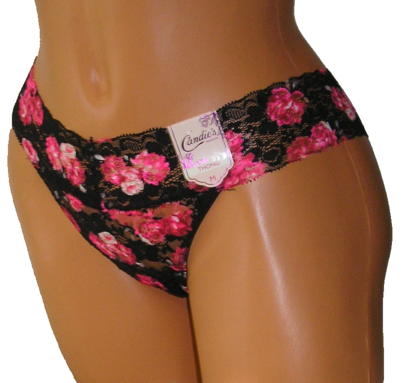Panties Lingerie Candie’s Floral Lace Black Thong, Medium Adult Gift