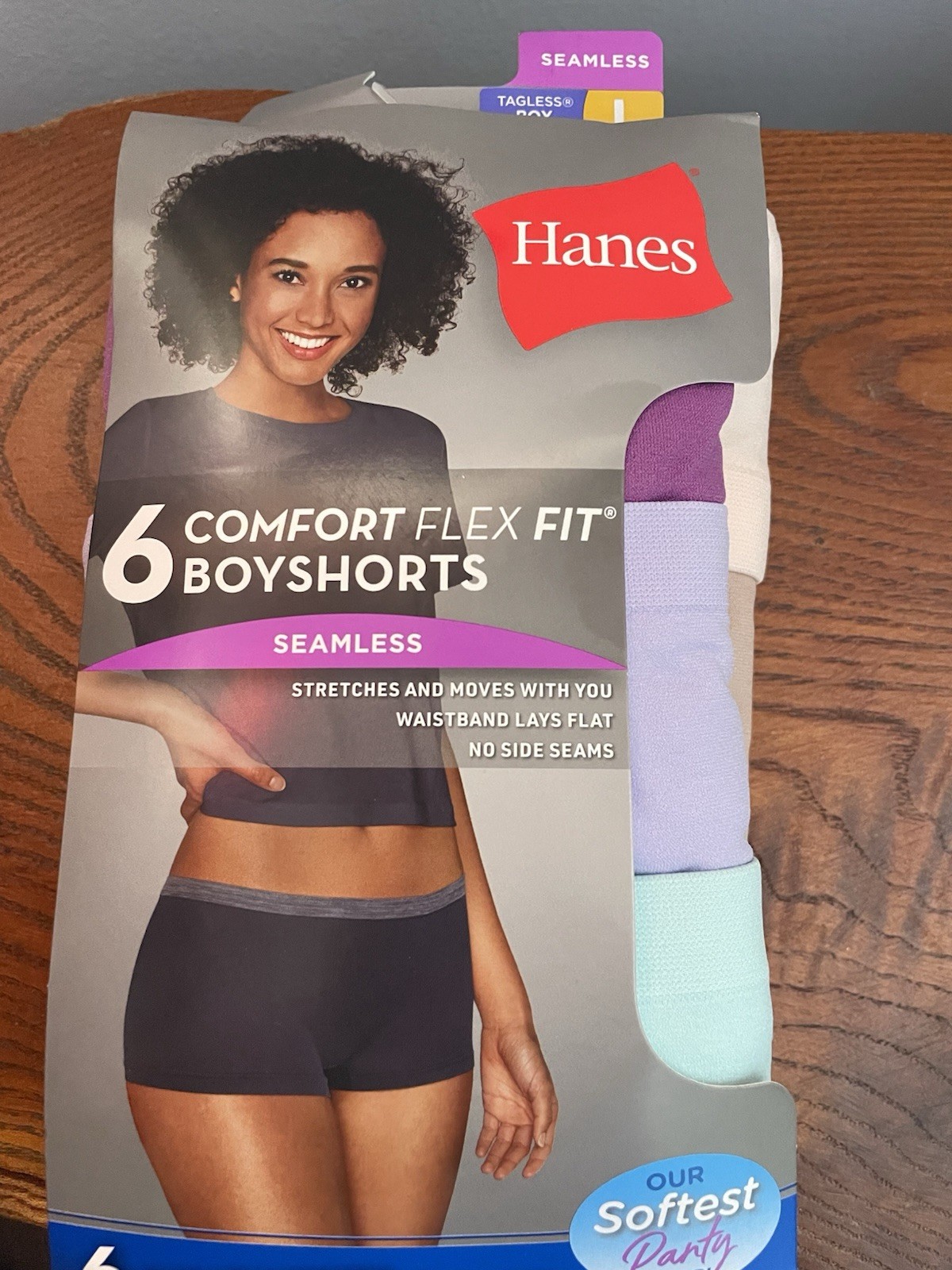 Hanes Comfort Flex Fit Seamless Tagless Stretch Boyshort Panties 6 Pack L