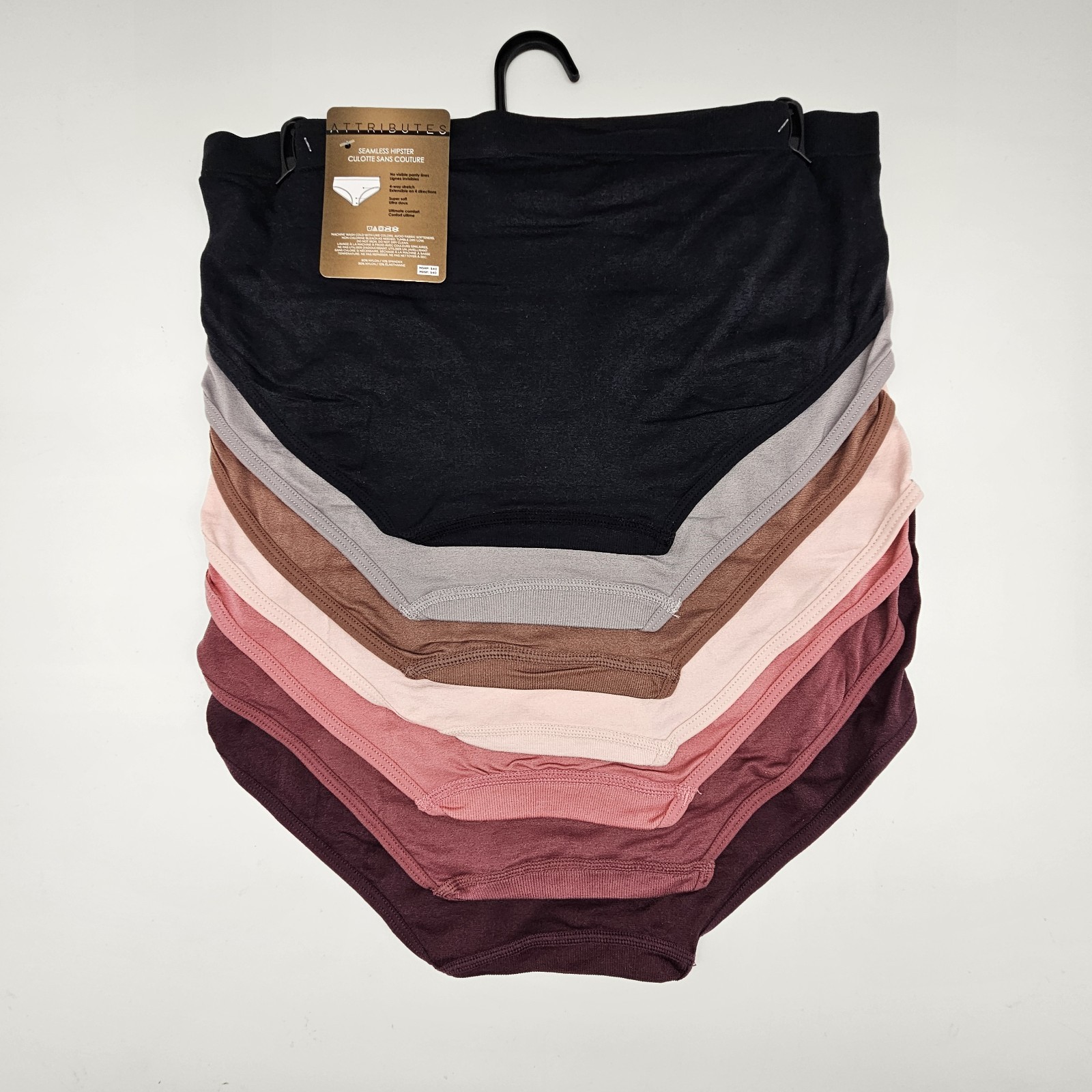7 Pack SEAMLESS HIPSTER Panties Women’s L XL Assort Black Gray Brown Pink Wine