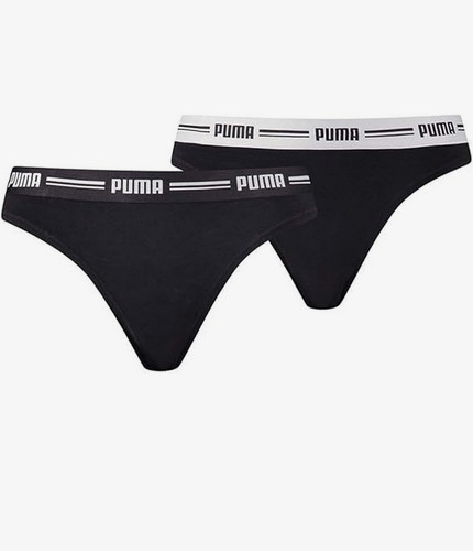 Pack of 2 PUMA Strings Thongs Cotton Modal Logo waist Mid Rise White Black Grey