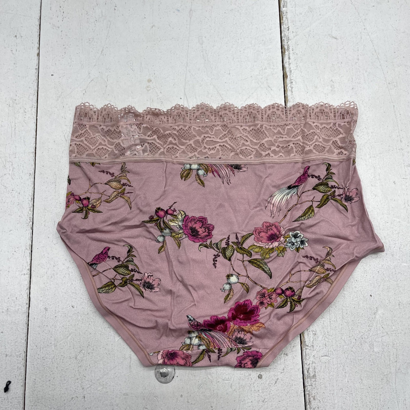 Soma Brief Panties Womens Medium Pink Embraceable Floral Lace Trim Underwear