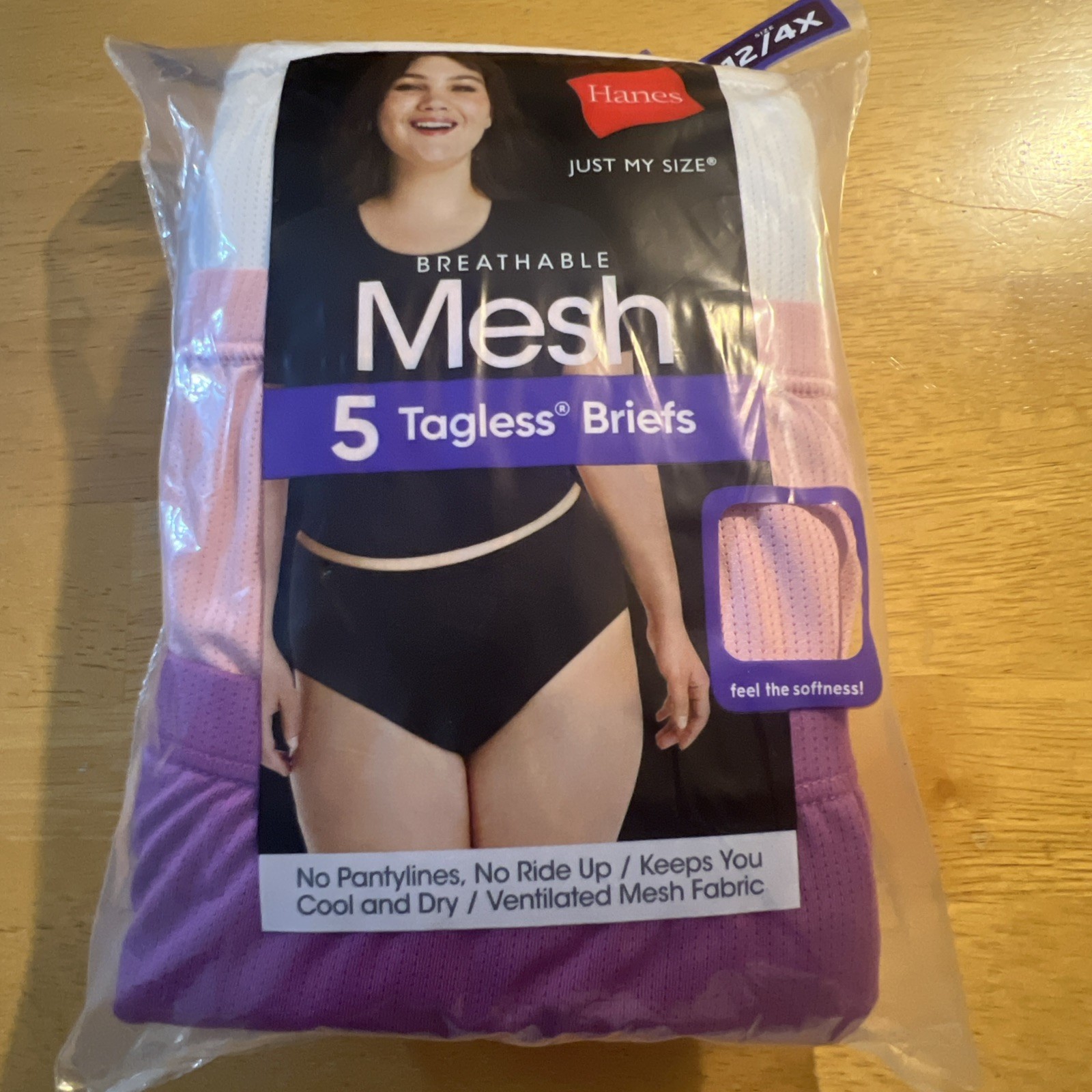 HANES Just My Size Women’s Size 12/4x Mesh Tagless Briefs Underwear 5-pack