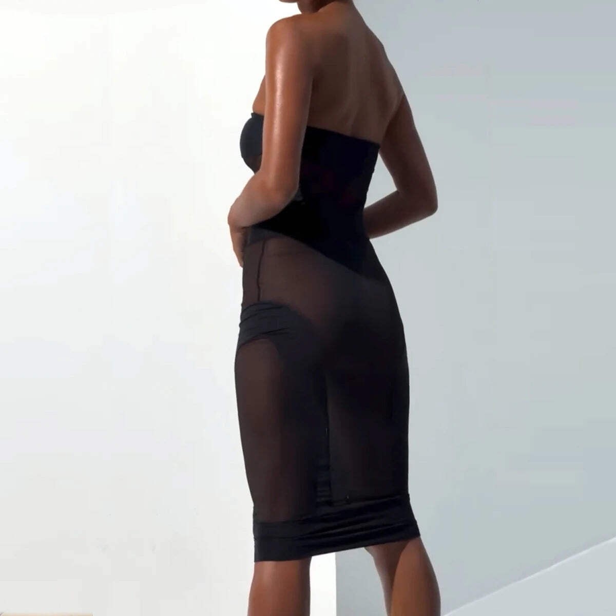 Ellolace Elegant Hot Sexy Lingerie See Through Strapless Bodysuit Half Dress 2PC