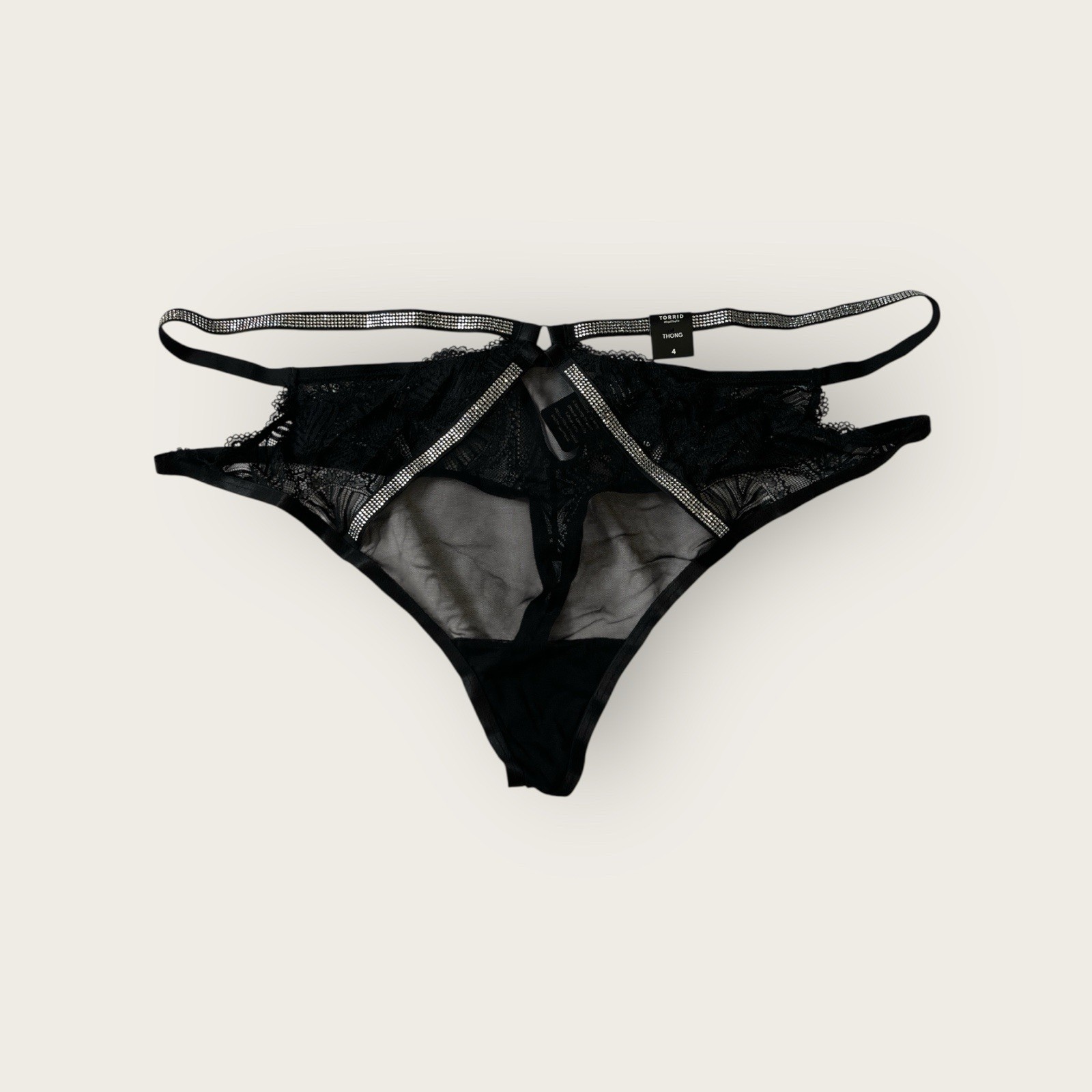 Torrid G-String Panty Strappy Rhinestones Mesh sz 4 4X Hollywood Glam