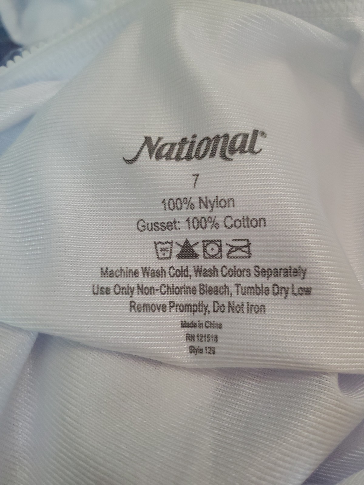 National Style 129 Nylon Brief Panties White Size 7 New 3 Pack