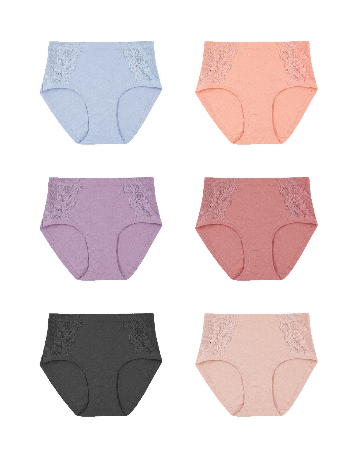 Women’s Cotton Blend Lace Trim Detail Classic Mid-Rise Brief Panties Pack of 12