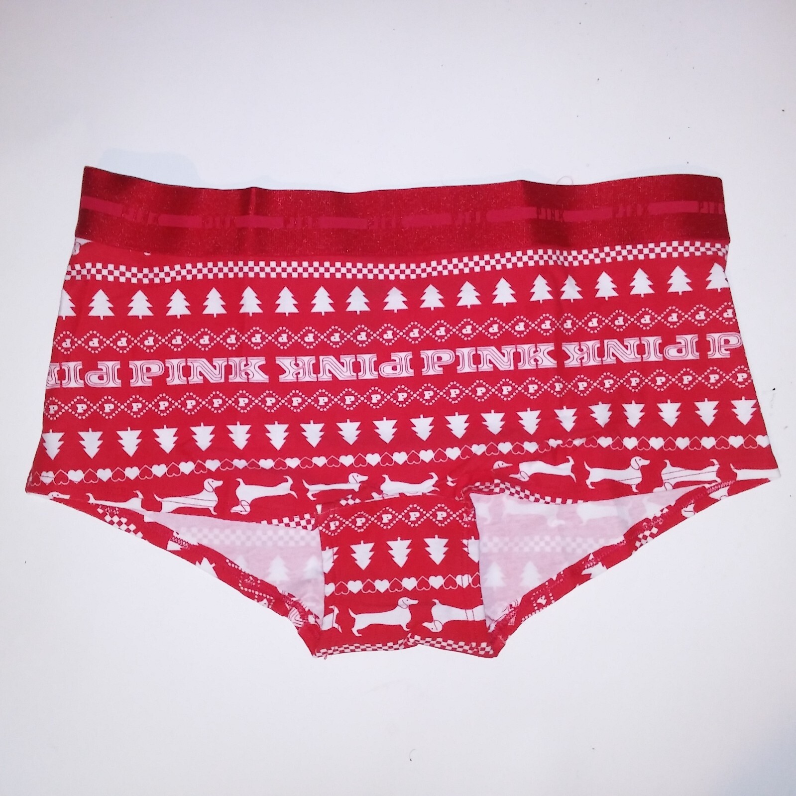 Victoria Secret PINK Panty Boyshort Shortie White Red Winter Christmas Fair Isle