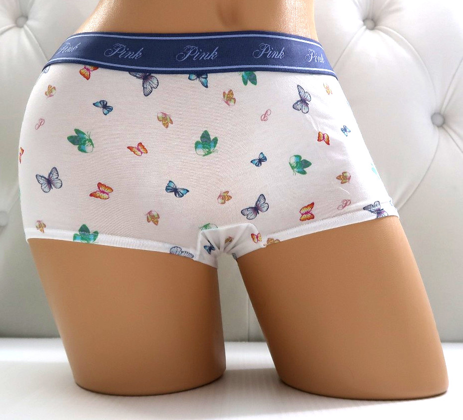 Victoria’s Secret Pink Logo Cotton Boyshort Panty White Butterfly M L XL XXL