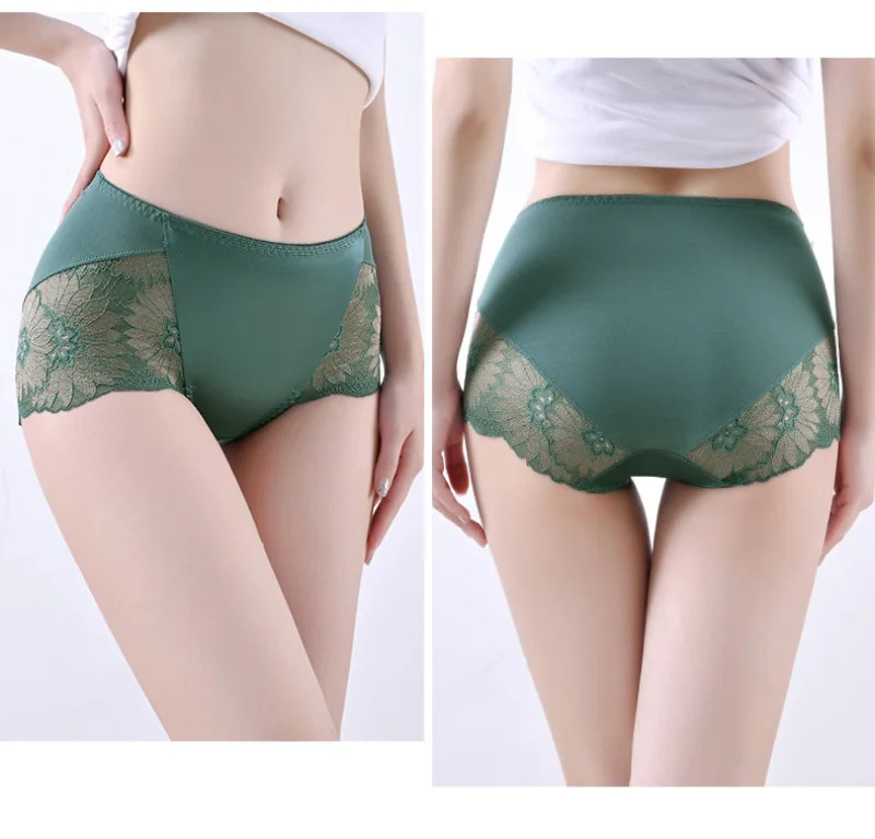 Mid Rise Lace Panties Women’s Floral Embroidery Satin Soft Briefs Underwear