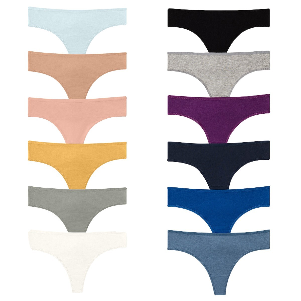 12 Color Pack Women Cotton Sexy Gym Thongs underwear G String Panties Size XS-3X