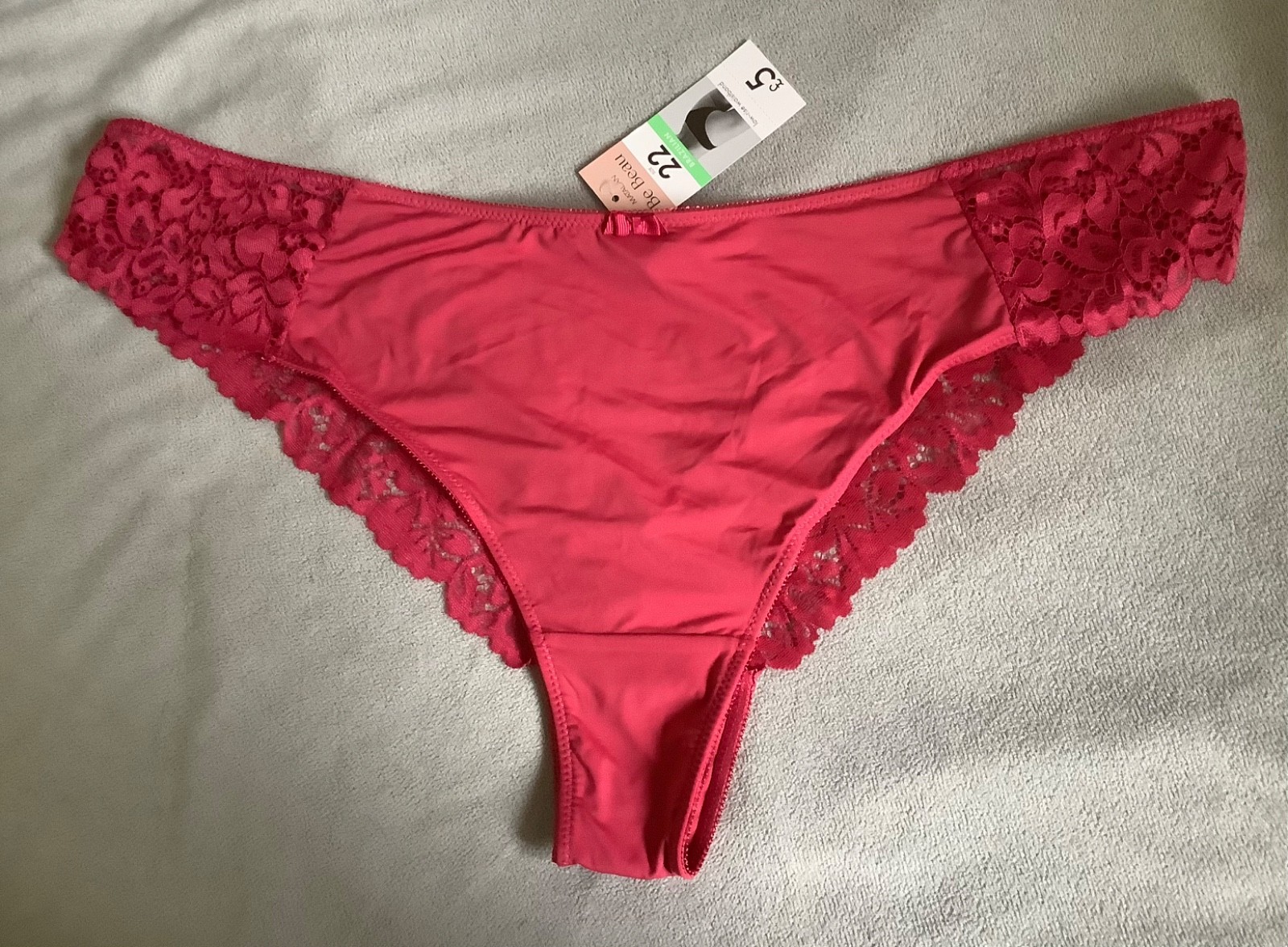 BE BEAU -Matalan -Terracotta Red Satin & Lace Brazillian Knickers Size 22 – BNWT