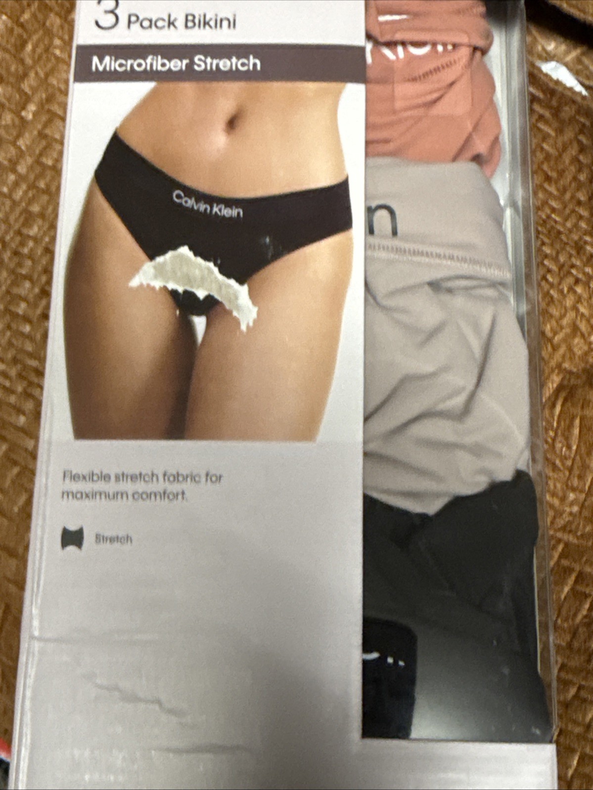 Calvin Klein Bikini Panties 3 Pack Microfiber XL Stretch Black Peach Khaki