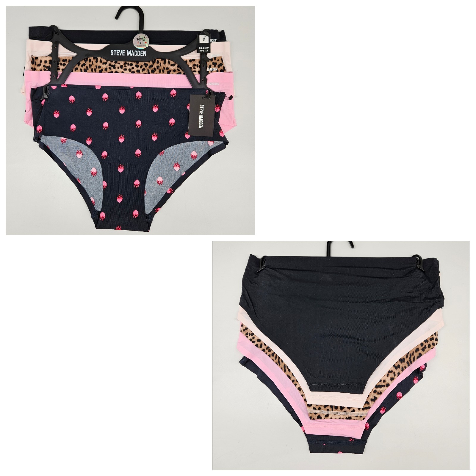 STEVE MADDEN 5 Pack Womens S M L XL Nylon Hipster Panties Black Cream Beige Pink