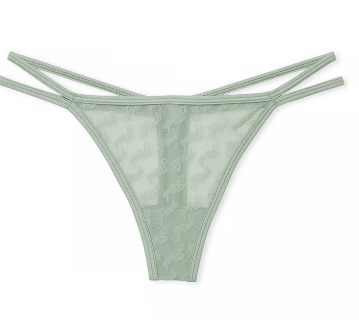 🌹Victoria Secret “pink” 🎉Double Strap Iceberg Green LARGE Thong