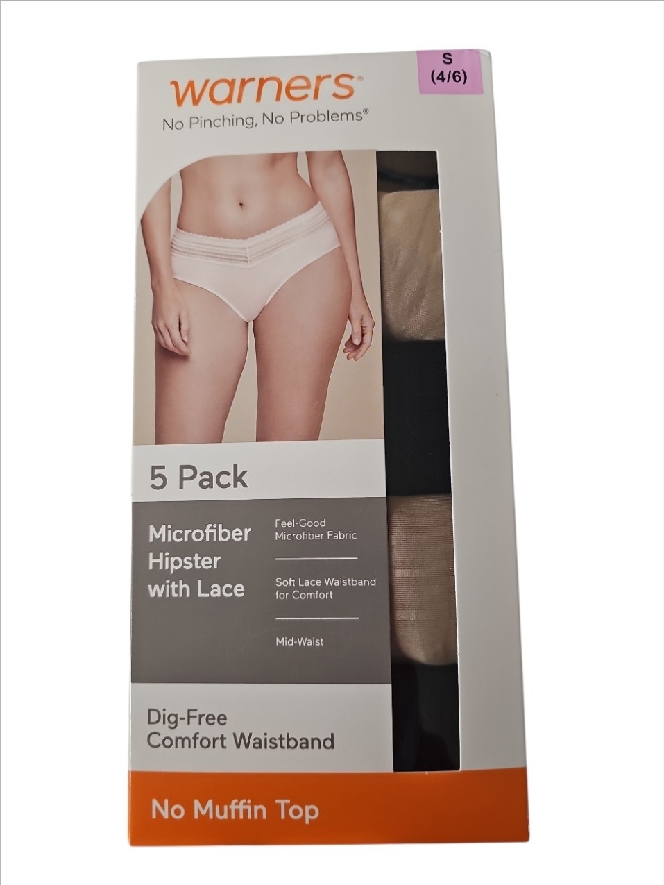 5-pack Warners No Pinching, No Problems Microfiber With Lace Hipster Small 4/6