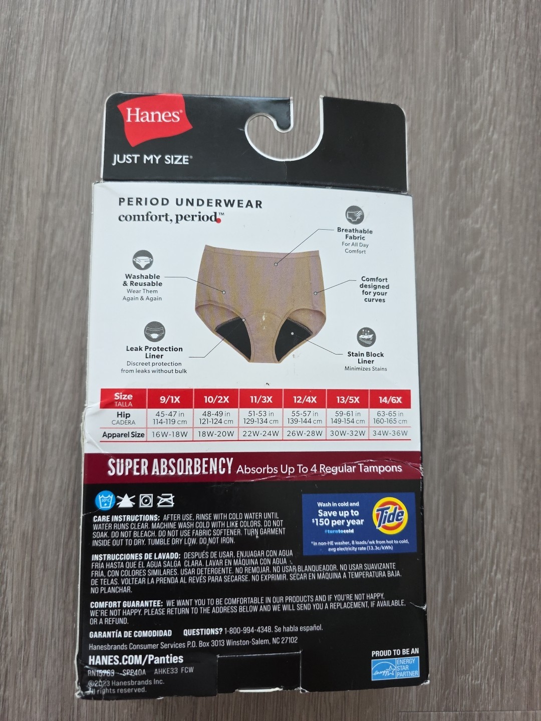 Hanes Period Underwear 2 Briefs 4X Leak Proof Absorbent Panties JMS