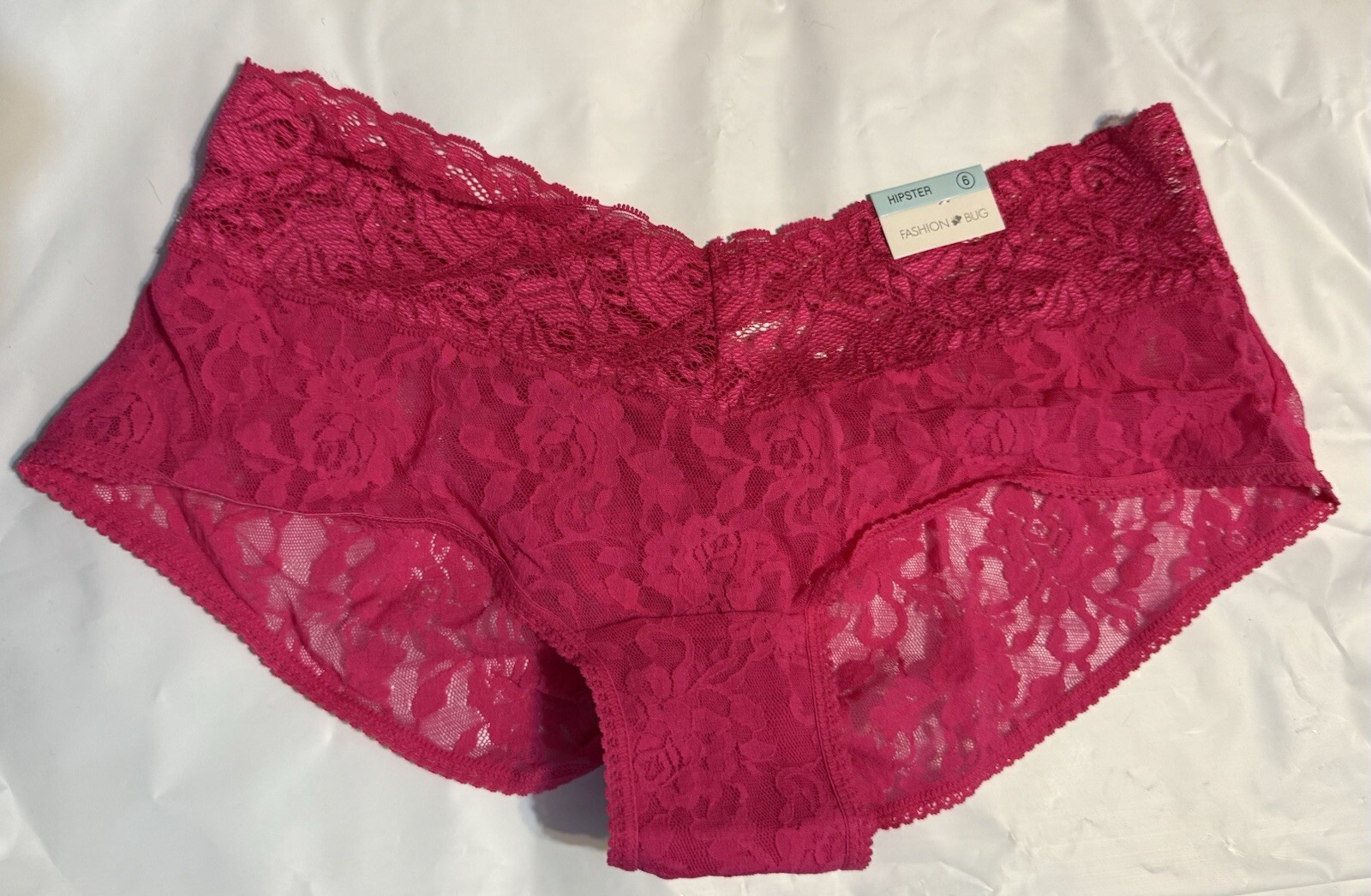 Fashion Bug Size 6 Panty Women Pink Lace Edge Sheer Ruched Hipster Panty Nwt