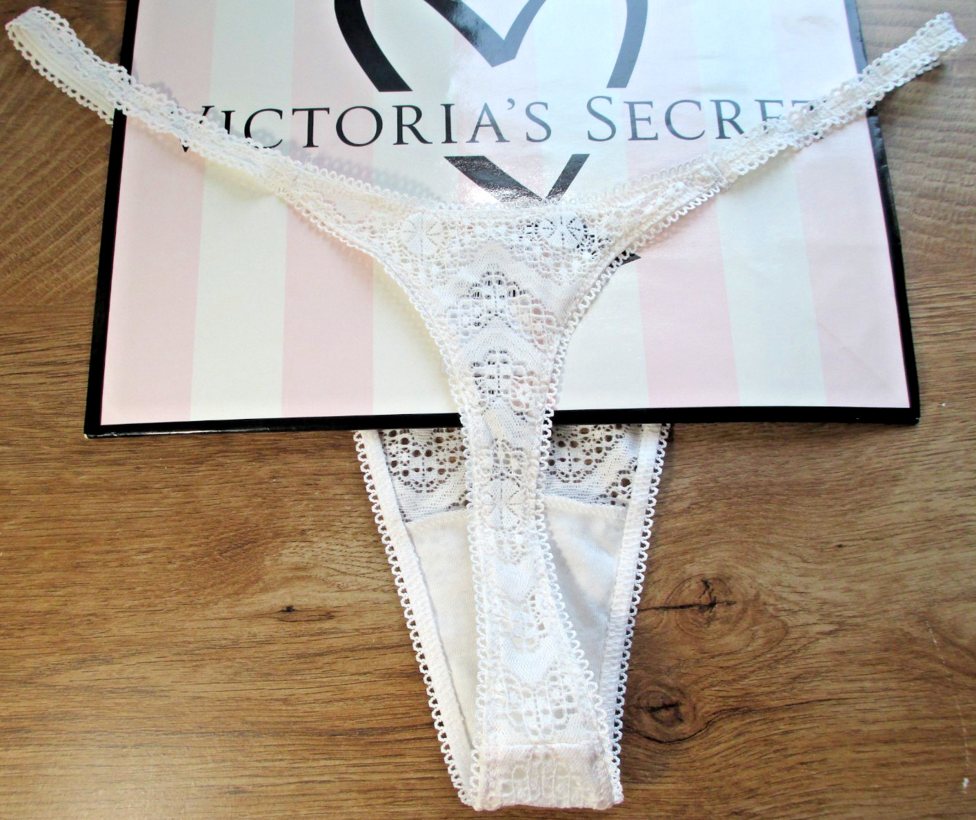 VICTORIA’S SECRET PINK Wink High Leg Thong Panty S M L XL Coconut White NWT Lace