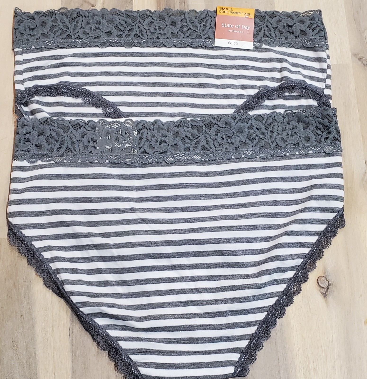 State of Day Women’s Cotton Blend Lace-Trim Hipster Underwear Heather Stripe Sma
