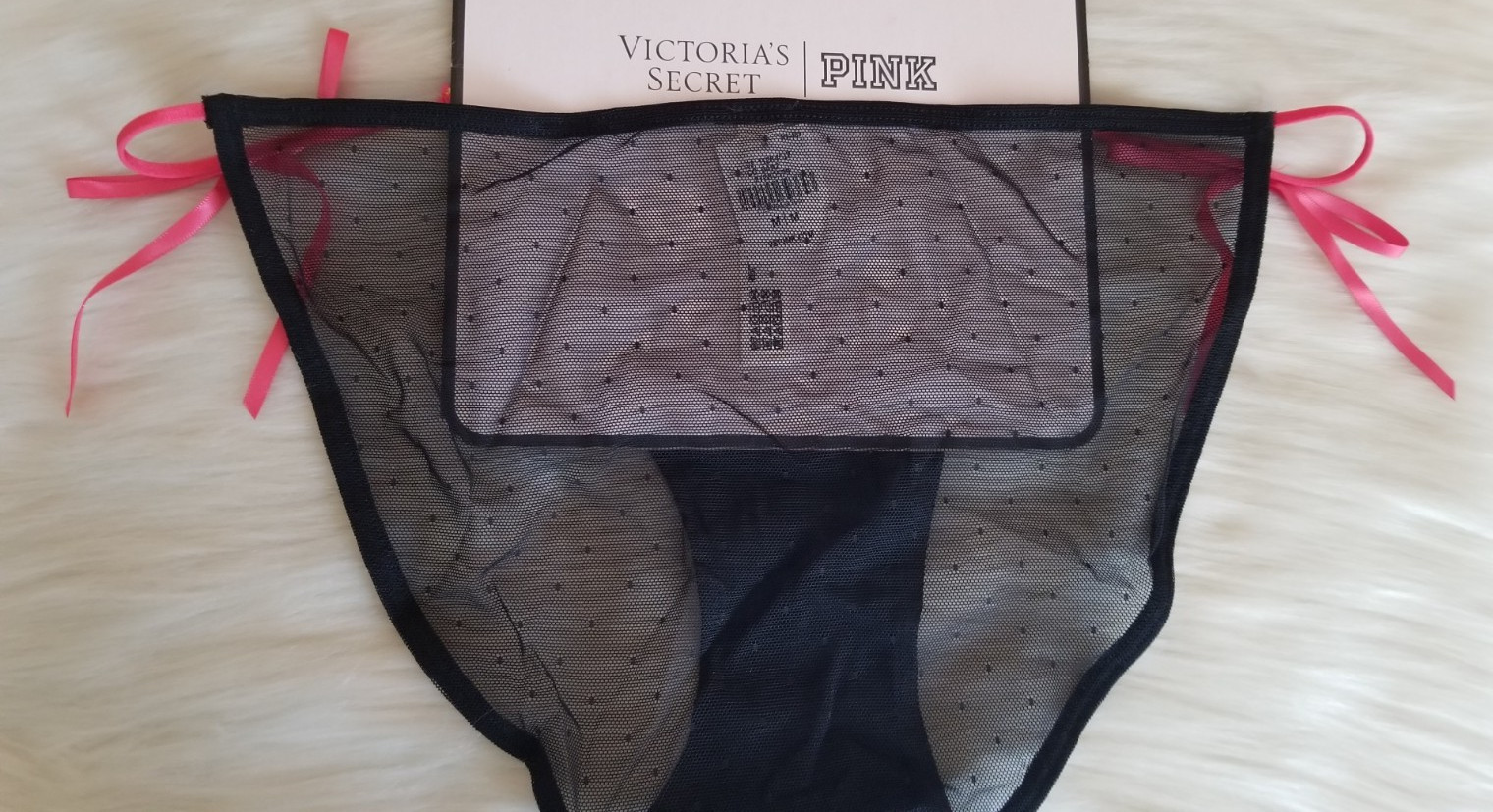 VICTORIA’S SECRET PINK WINK STRING BIKINI PANTY HIBISCUS EMBROIDERY BLACK MEDIUM