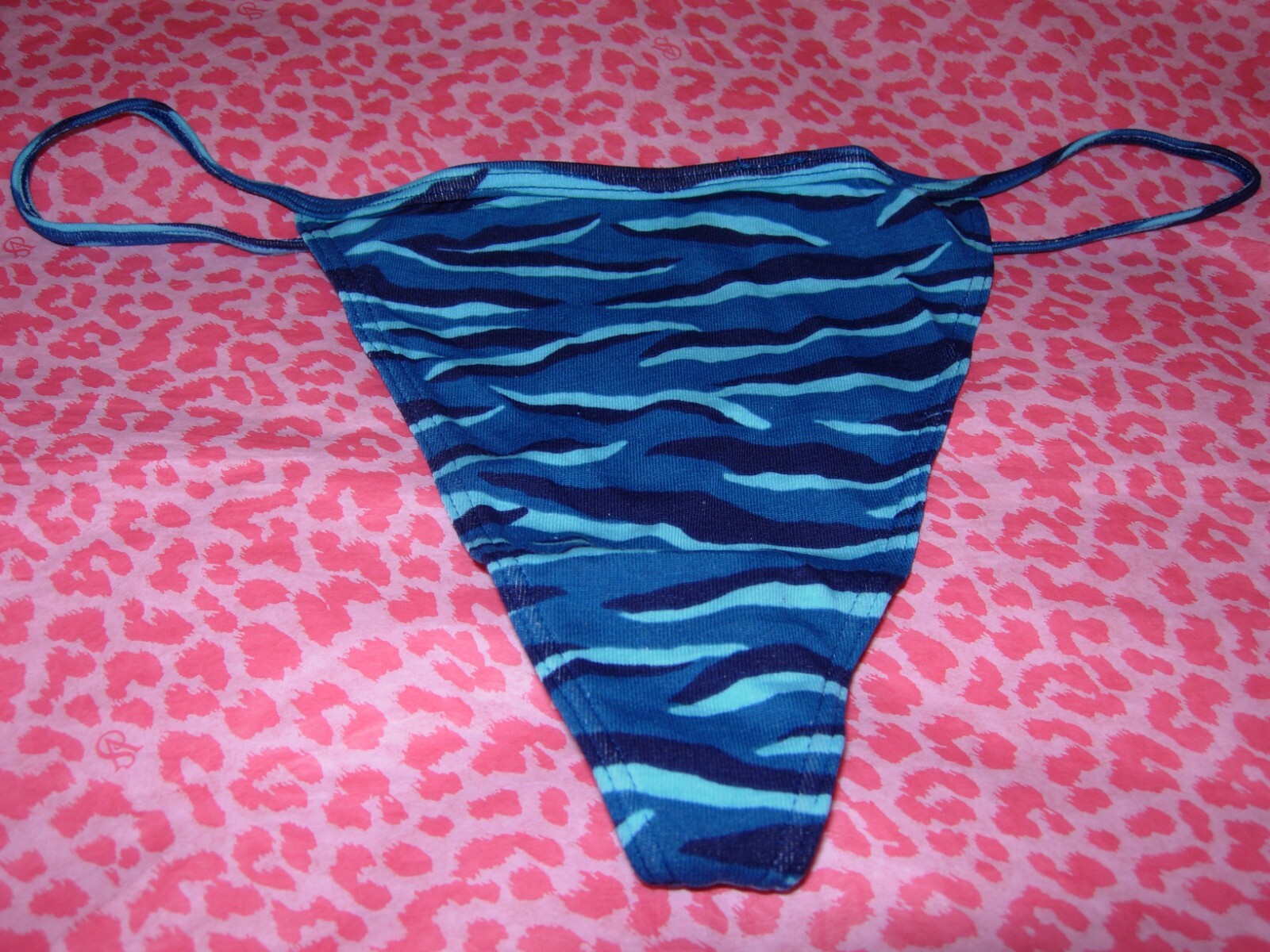 Victoria’s Secret Sexy V-String G-String Strappy Pantie Sapphire Blue Tiger NWT
