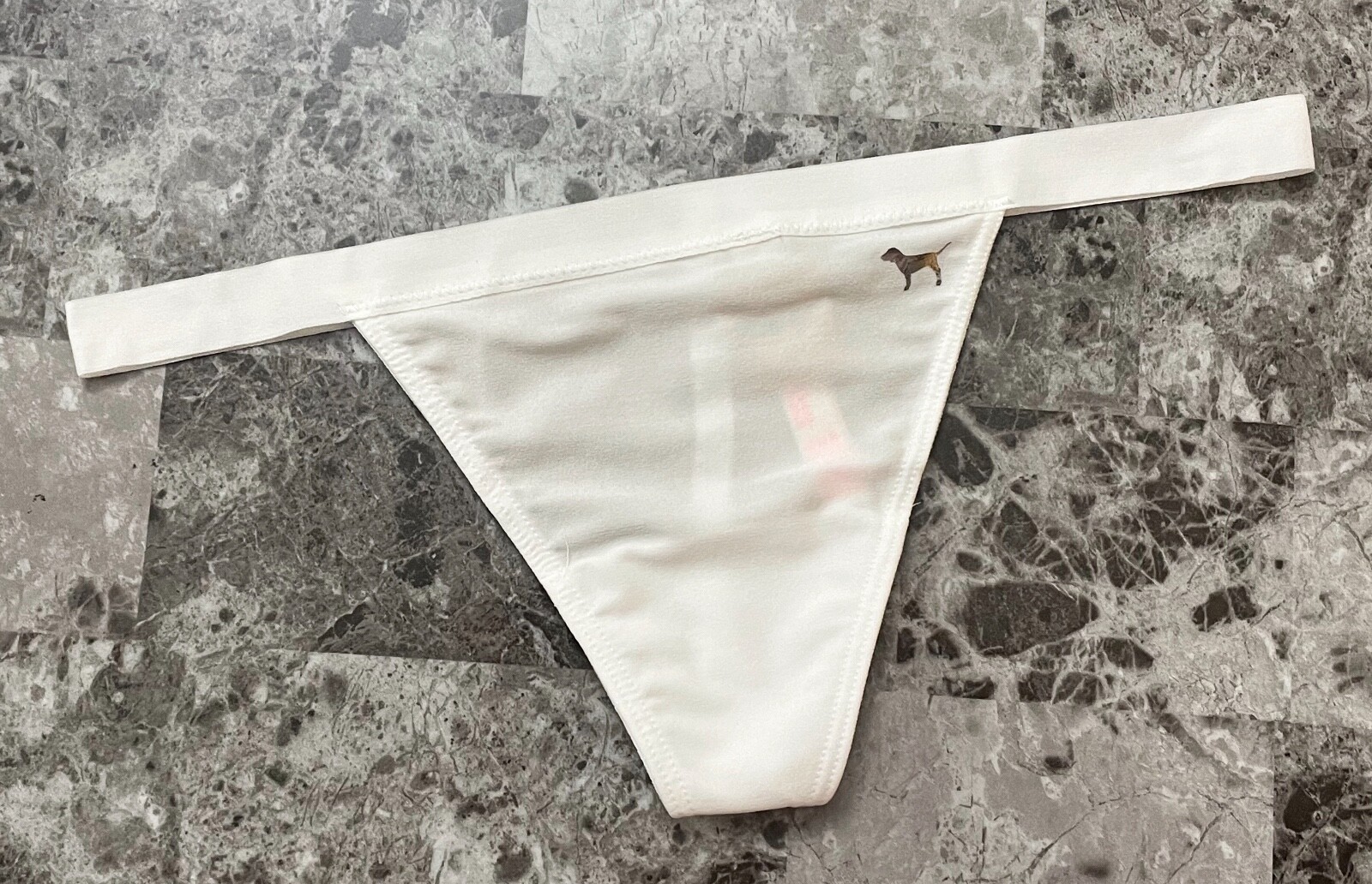 NWT VICTORIA’S SECRET PINK WHITE SILVER DOG LOGO NO SHOW V STRING THONG PANTIES