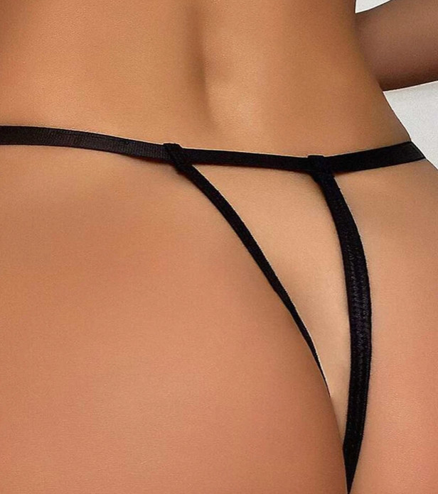 Shein Plain Seamless Panty And Embroidery Mesh Cut-Out Thong Size Medium