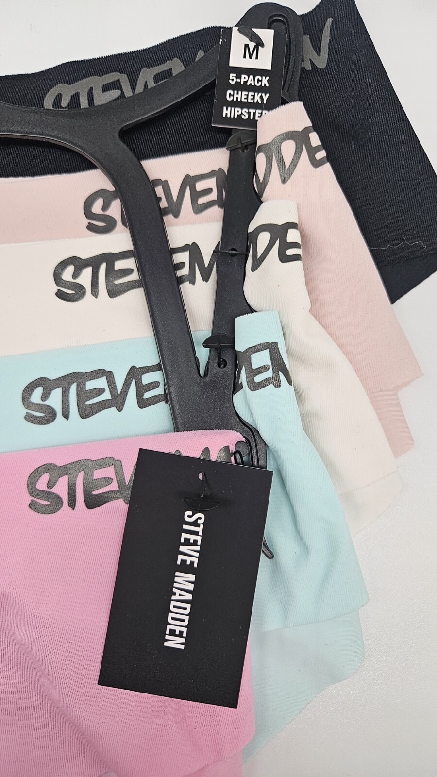 STEVE MADDEN 5Pack Women M XL Logo Cheeky Hipster Panties Black Beige Pink Cream