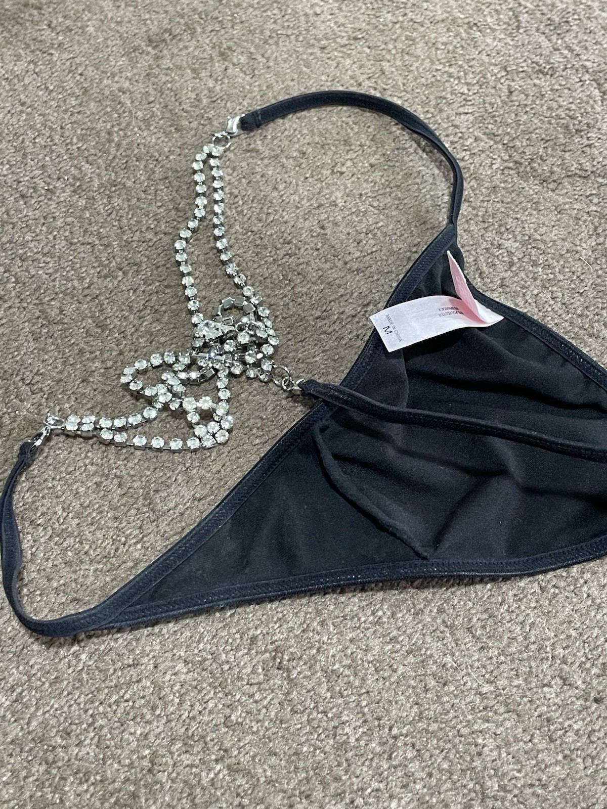 Victoria Secret Thong Atelier Crystal V string Diamond Rhinestone Chain Panty M