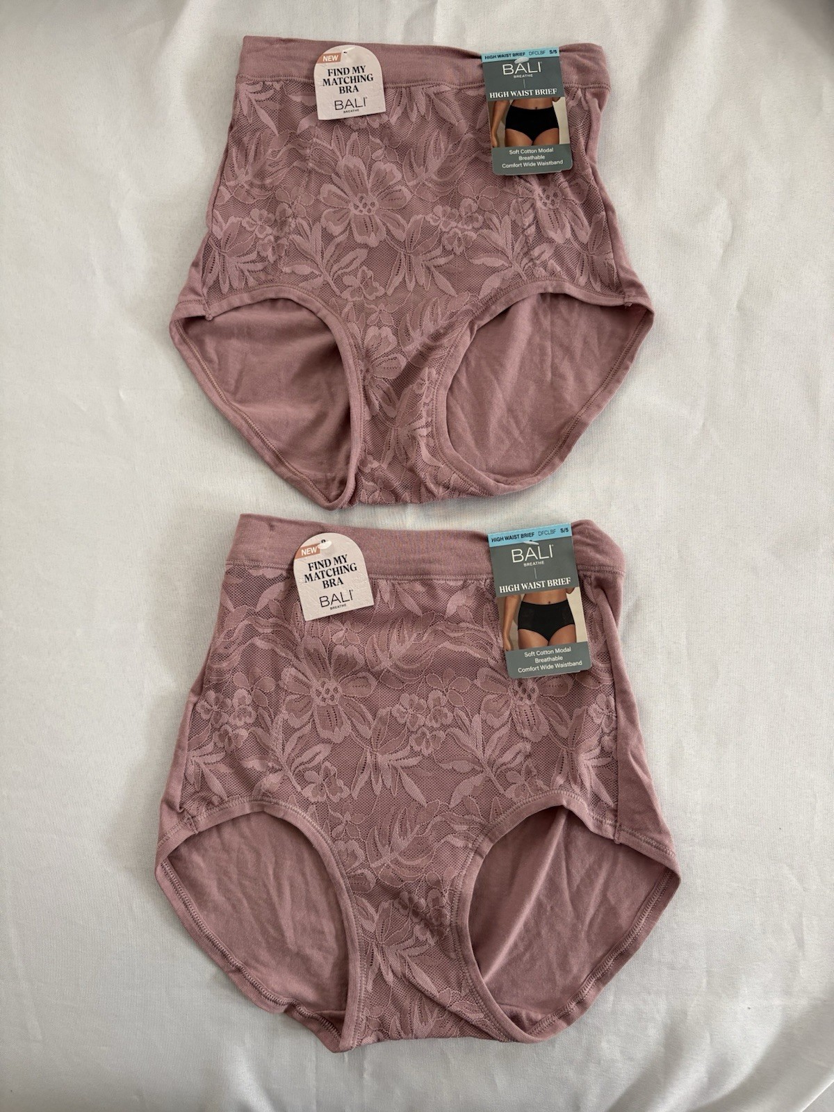 NEW Bali Brief Breathe Cotton Modal Lace High Cut Brief Women’s Small 2 Pair