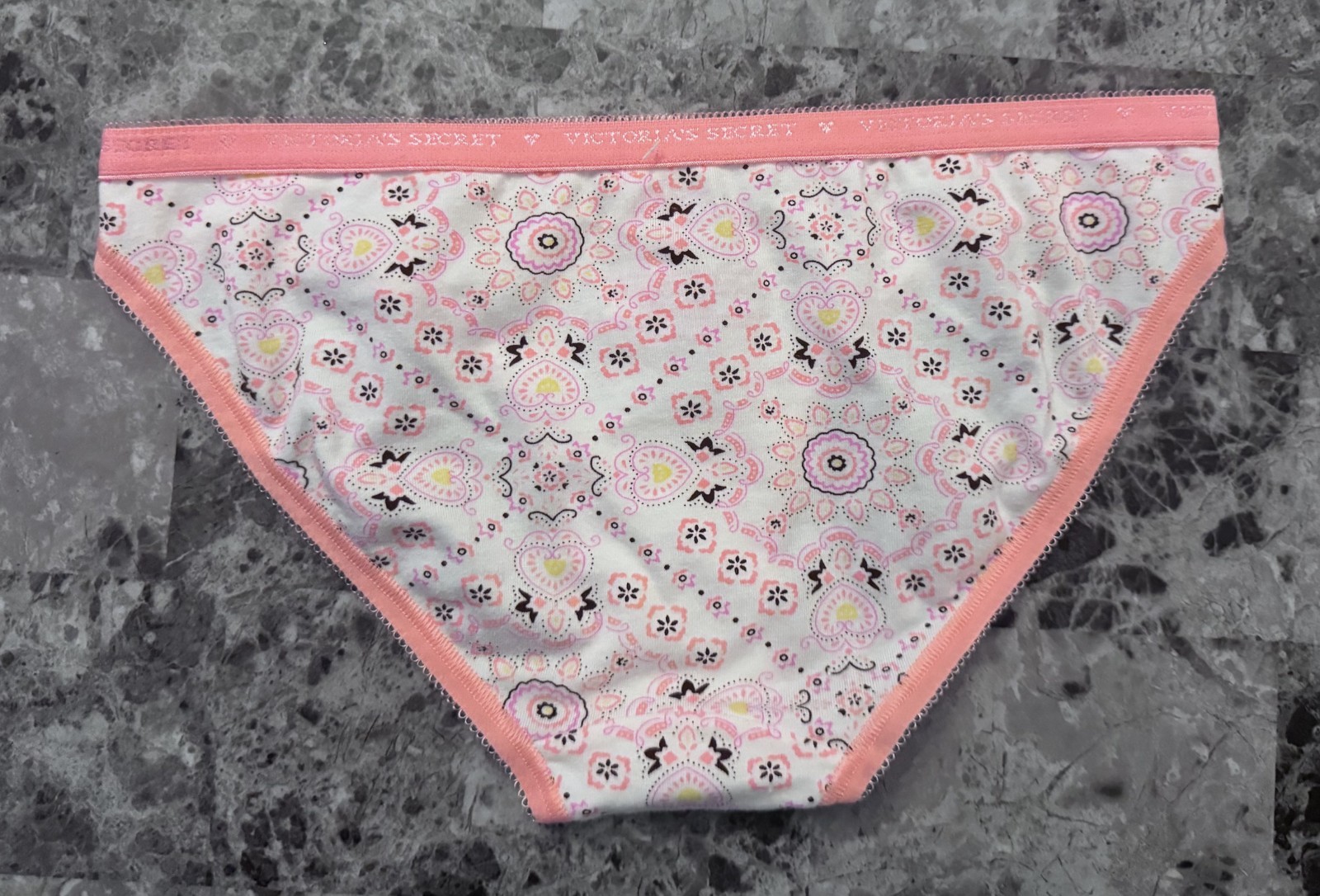 NWT VICTORIA’S SECRET XS CORAL PAISLEY PICOT BAND RARE LOW RISE BIKINI PANTIES