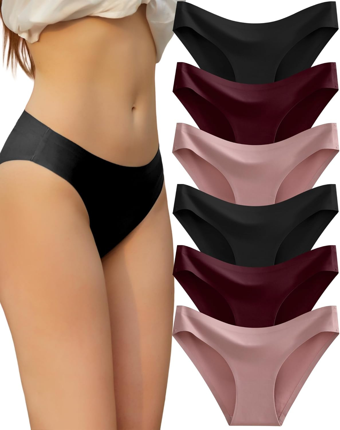 6 Pack Women’s Seamless Hipster No Show Underwear Soft Stretch Bikini Briefs