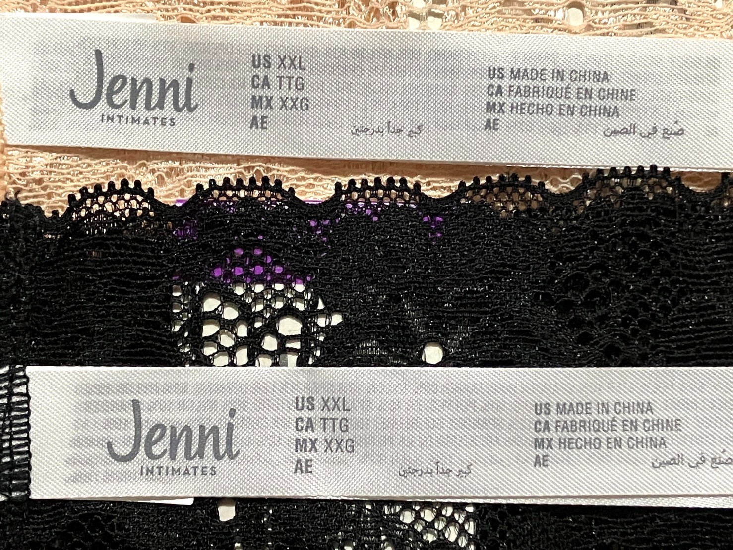 NWT 2-Pack Jenni Woman’s XXL Wide-Lace-Waist Thong Underwear Assorted