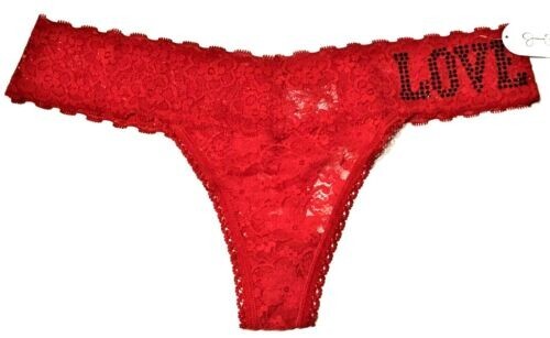 L – NWT Jessica Simpson red all lace thong panty black word (d206 a)