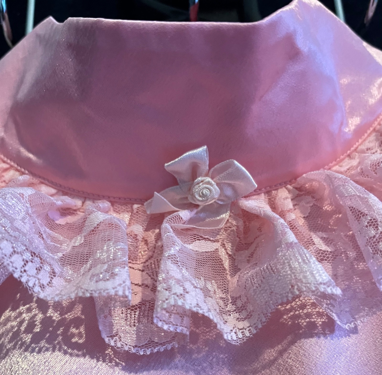 HulaKula Cute Pink Satin Organza Frilly Puff Sleeve Long Dress Sissy CD TV