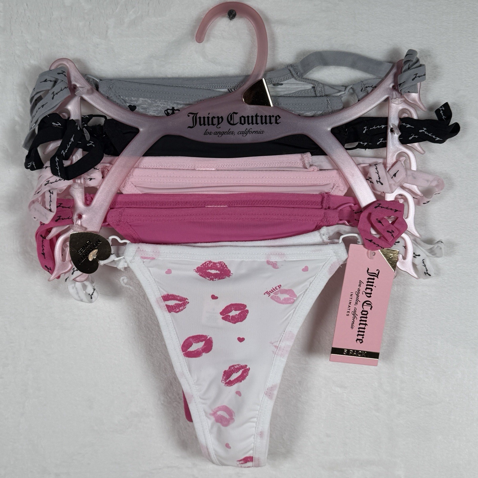 Juicy Couture Thong Panty 5 Pack Size S Small No Show Seamless Logo *BRAND NEW*
