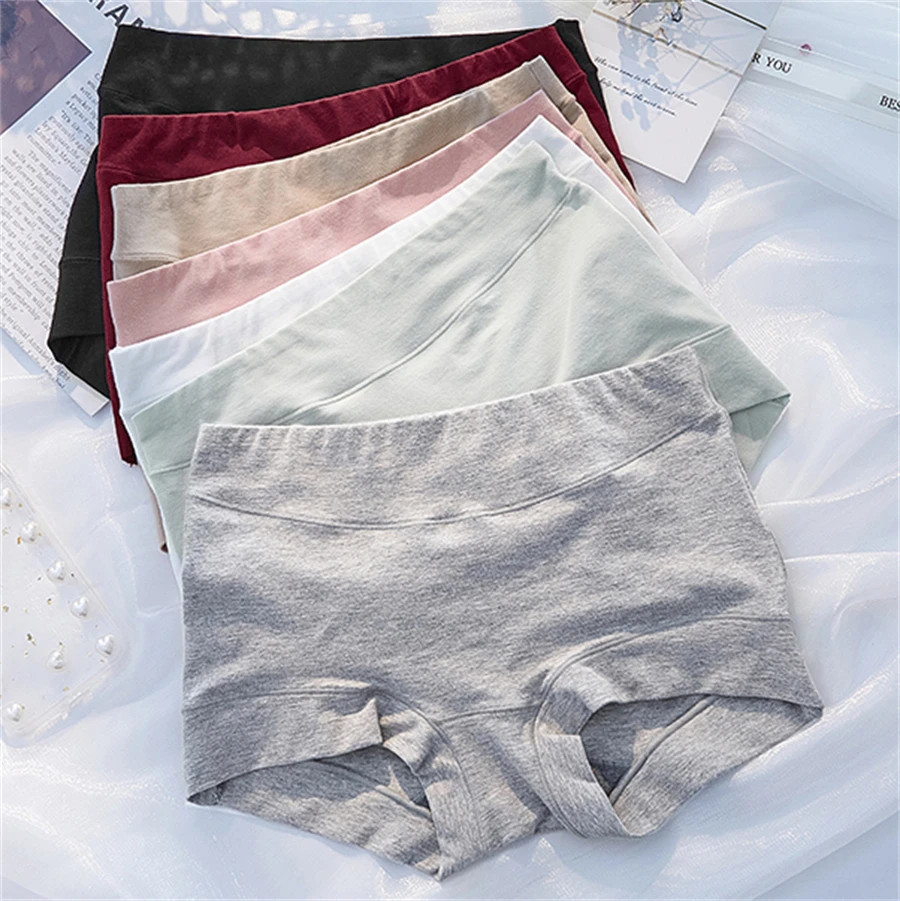 Mid Waist Cotton Panties Seamless Boyshort Solid Color Soft Underwear M-XXL