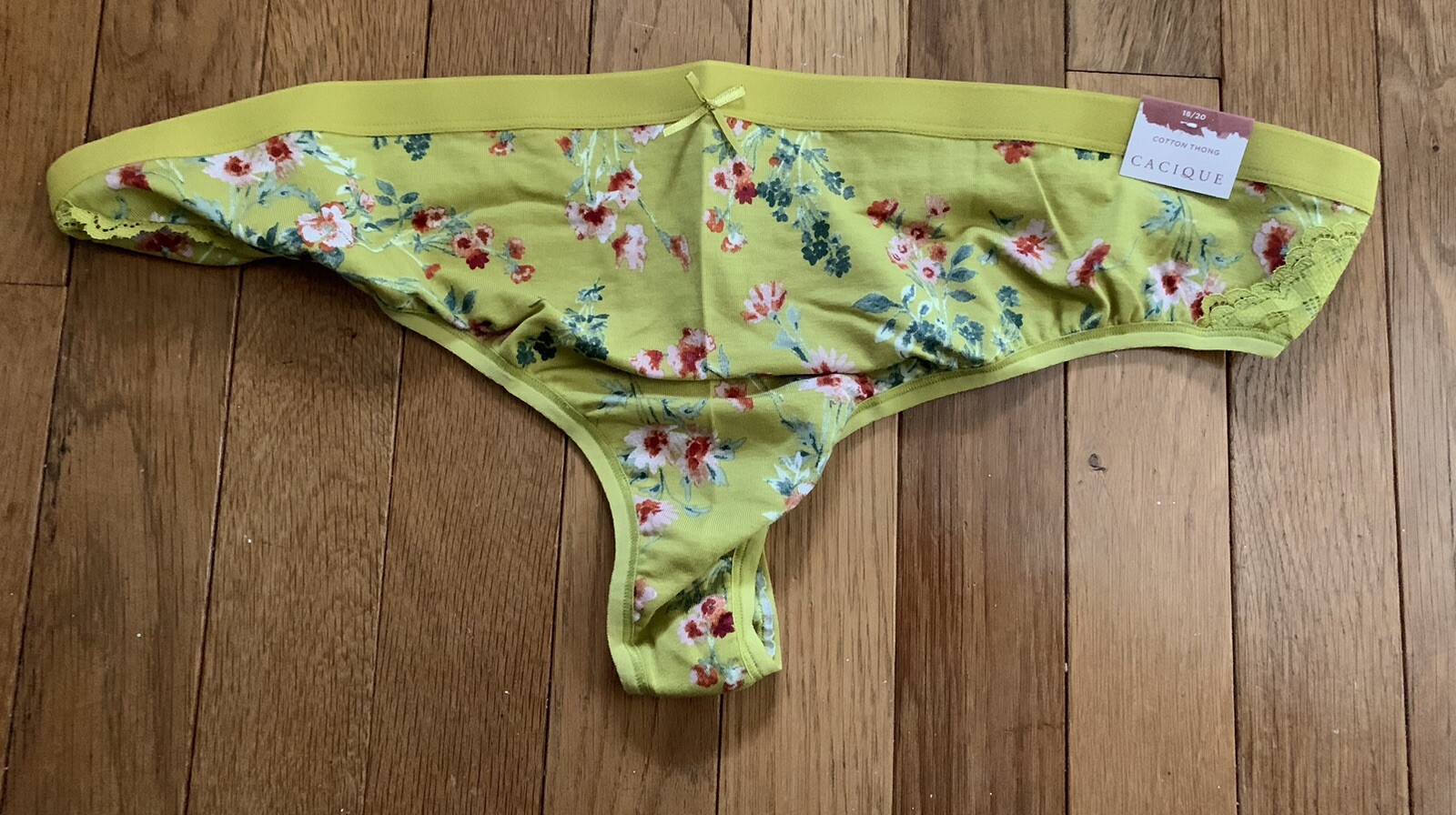 NEW Plus Size 18/20 Lane Bryant Cacique Cotton Thong Panty Spring Green Flower