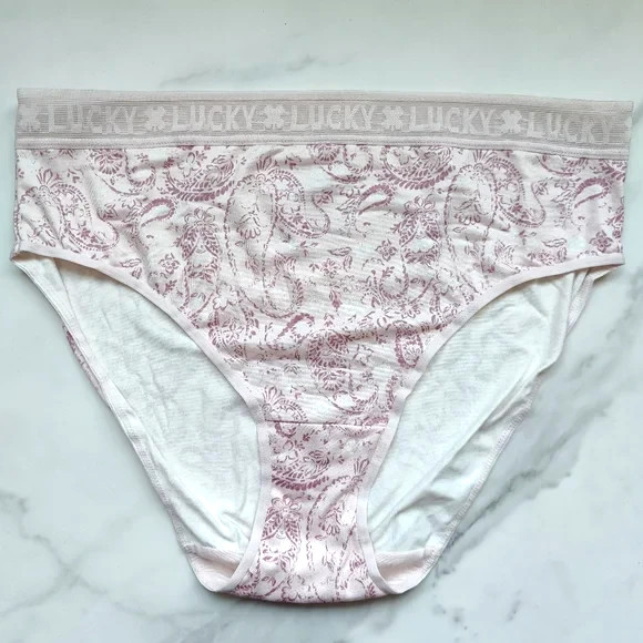 Lucky Brand Lucky Lace Hi-Cut Brief Panty Pink Paisley SZ L