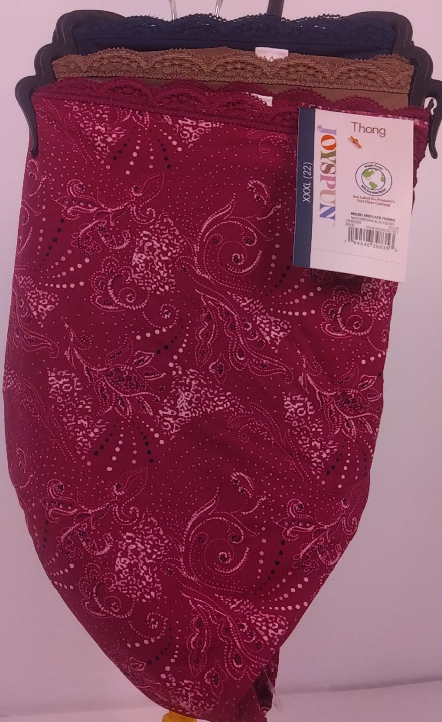 Joyspun 3 PK Navy/Brown/Blackberry Micro Lace Thongs Size XXXL(22) – New. (66)