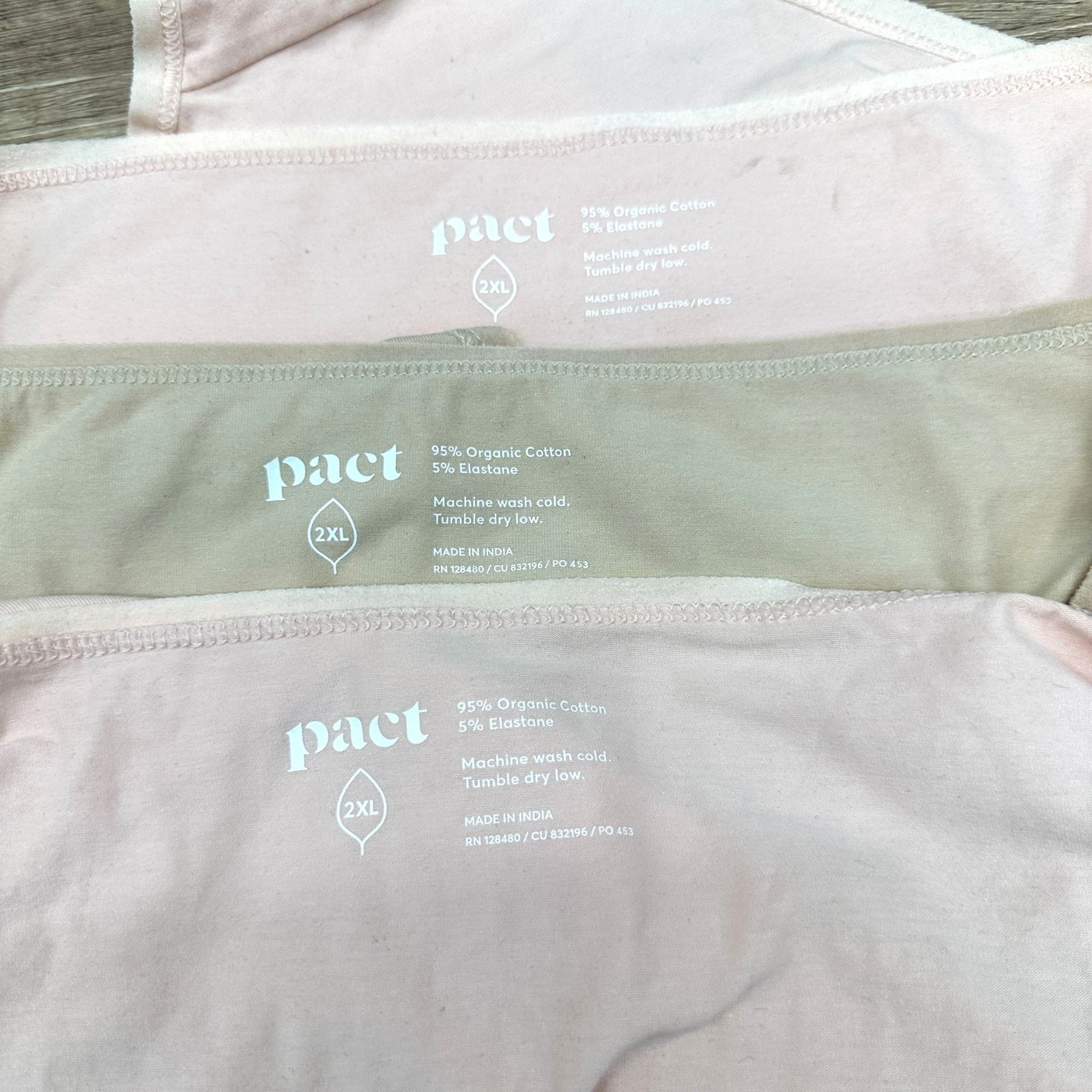Pact Women’s 3 Pack Organic Cotton Bikini Panties Pink Beige Size 2XL Underwear