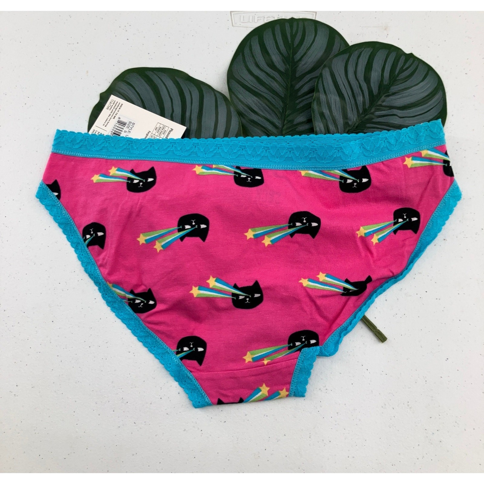 Sock It To Me Pink Black Cat Laser Eyes Cotton Blend Mid-Rise Bikini Underwear