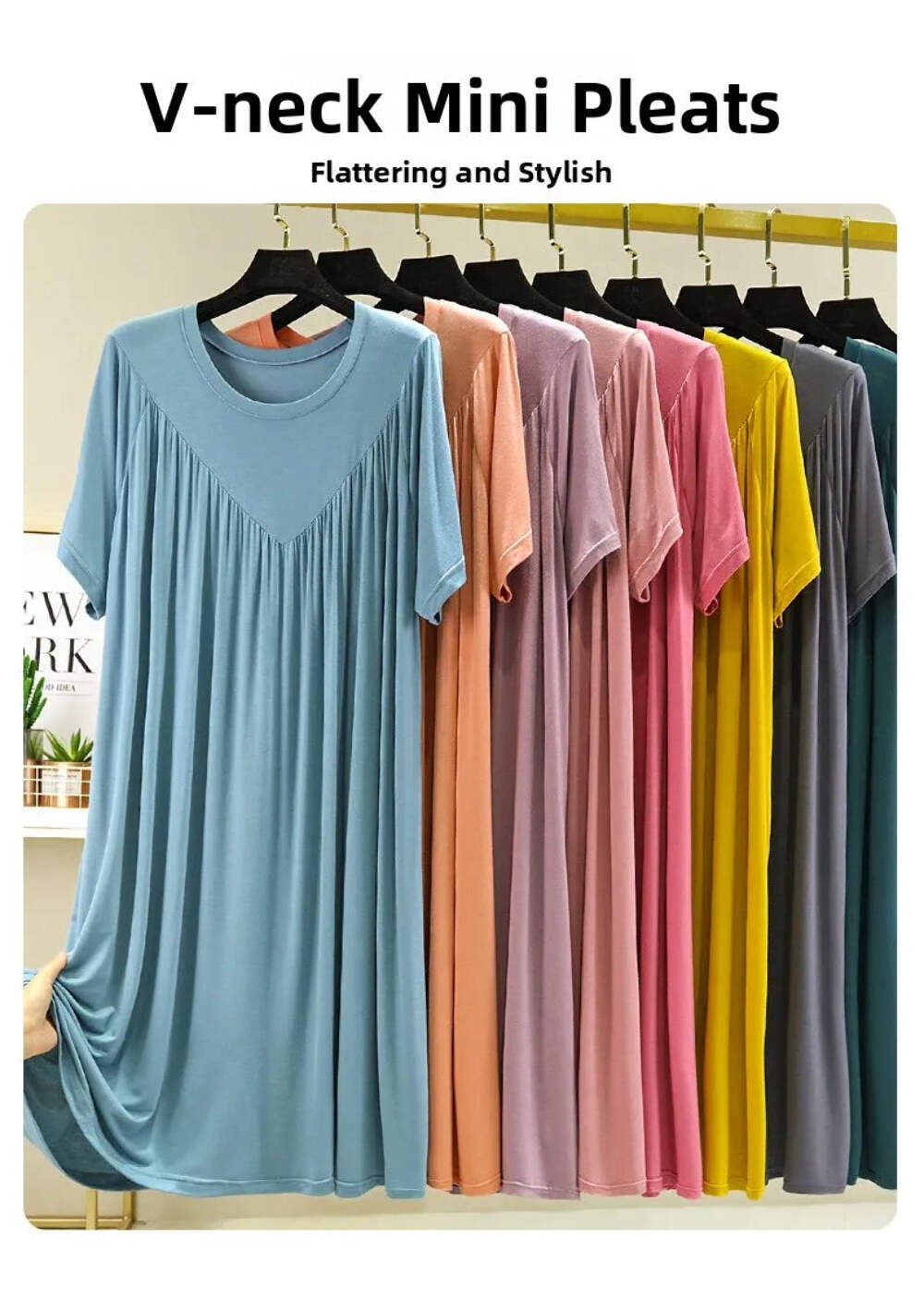 Loose plus Size Sp Dr Modal Women’s Summer Thin Home Gown Skirt Sle round Ne ort
