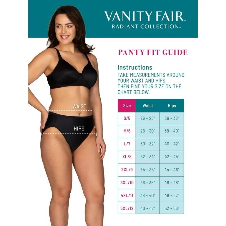 Vanity Fair Perfectly Yours Ravissant Tailored Brief Black 15712 3pk 5XL No Tag