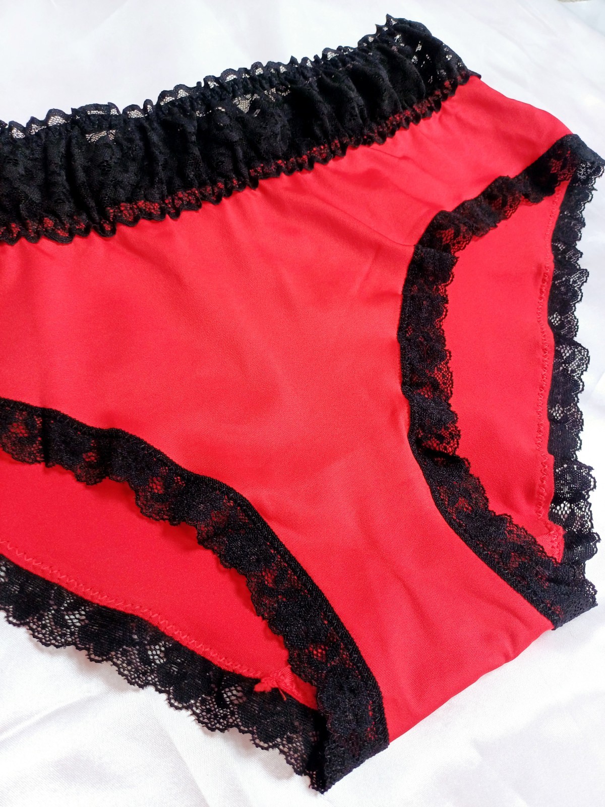 Womens Comfort Stretchy Red & Black Lace Panties Knickers Sissy CD TV 1 XL 18-20